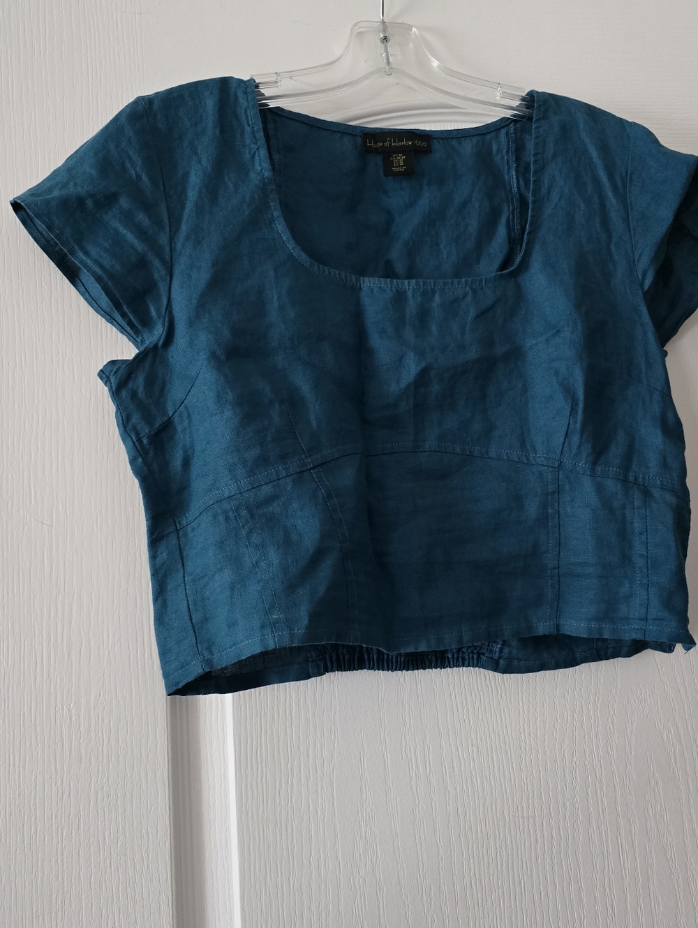 House of Harlow 1960 Teal Linen Scoop Crop Top